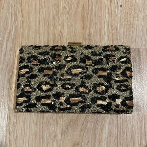 Fashion Nova Leopard Print Sequined Clutch